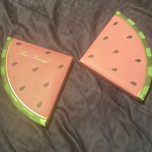 Too faced magnetic watermelon eyeshadow and blush pallets lightly swatch
